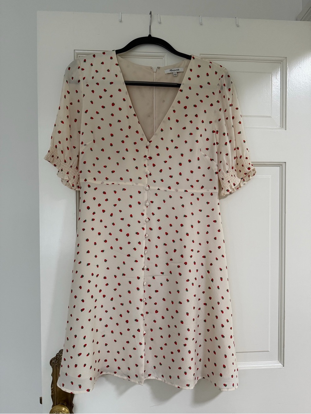 Madewell Cream Mini Dress with Strawberry Print